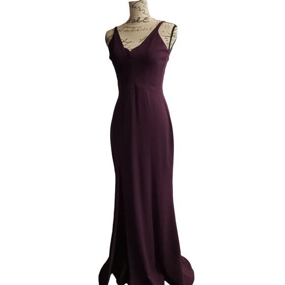 Dress the Population Trumpet Fit-and-Flare Maxi Dress Gown Purple Eggplant Plum - Picture 3 of 16